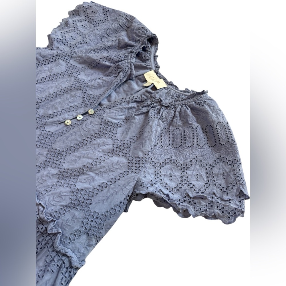 Cleobella Alma Embroidered Pointelle Mini Dress in a Blue/Purple Size Large - Picture 6 of 11